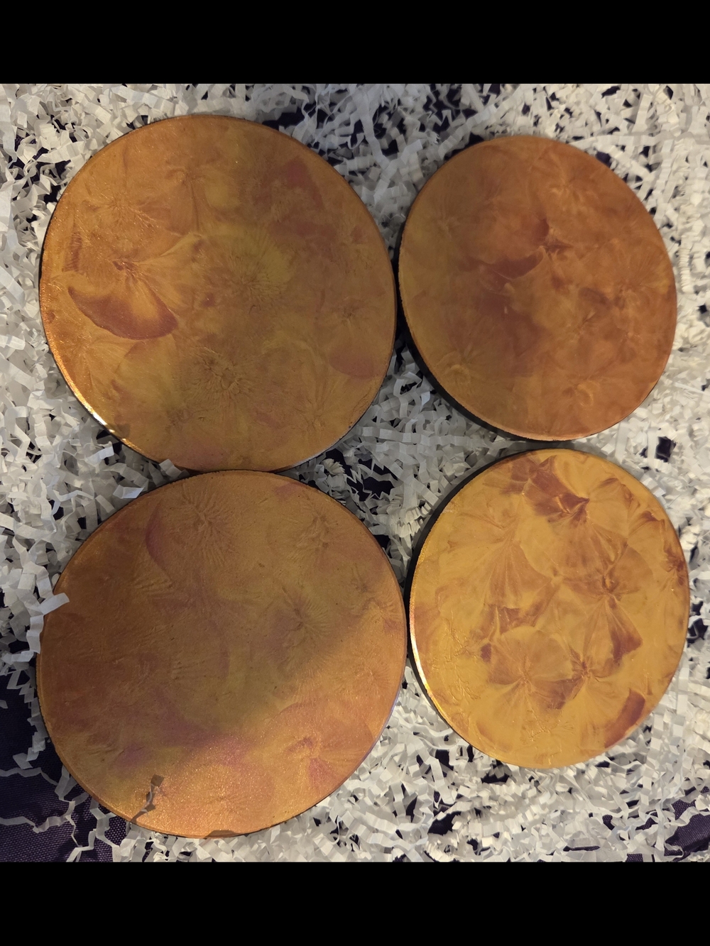 Set of 4 Round Hand Painted Amber Marbled Coasters